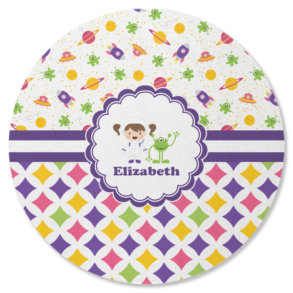 Girl's Space & Geometric Print Round Coaster Rubber Back - Single