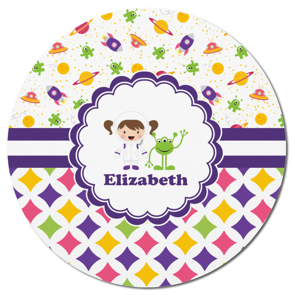 Girl's Space & Geometric Print Round Fridge Magnet - FRONT