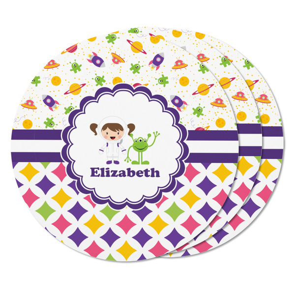 Girl's Space & Geometric Print Round Fridge Magnet - THREE