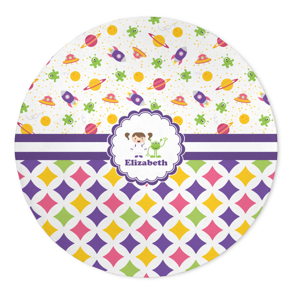 Custom Girl's Space & Geometric Print 5' Round Indoor Area Rug (Personalized)