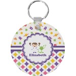 Girl's Space & Geometric Print Round Plastic Keychain (Personalized)