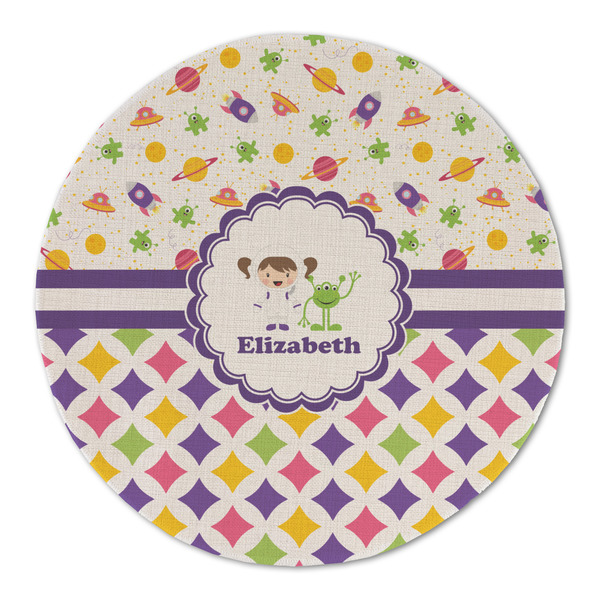 Girl's Space & Geometric Print Round Linen Placemats - FRONT (Double Sided)