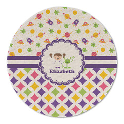Girl's Space & Geometric Print Round Linen Placemat (Personalized)