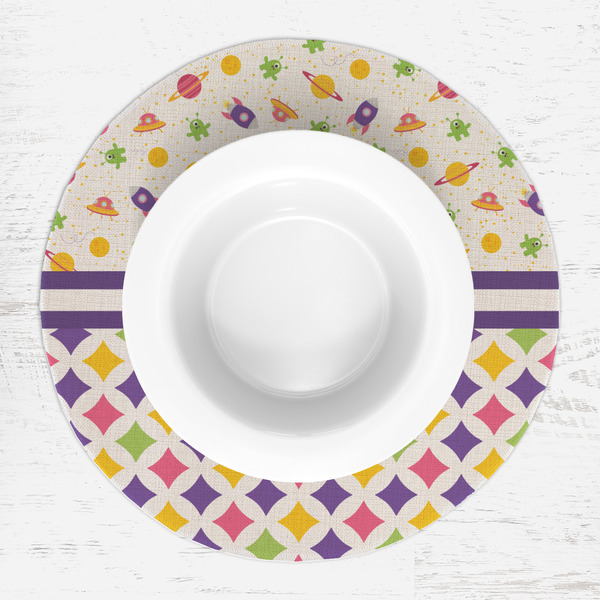 Girl's Space & Geometric Print Round Linen Placemats - LIFESTYLE (single)
