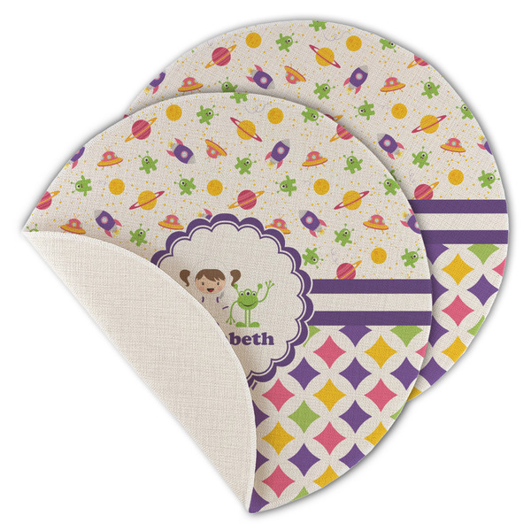 Girl's Space & Geometric Print Round Linen Placemats - MAIN (Single Sided)