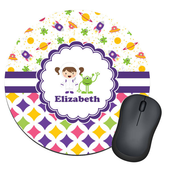 Custom Girl's Space & Geometric Print Round Mouse Pad (Personalized)