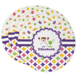 Girl's Space & Geometric Print Round Paper Coasters w/ Name or Text