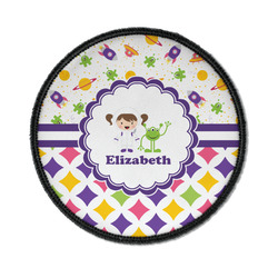 Girl's Space & Geometric Print Iron On Round Patch w/ Name or Text