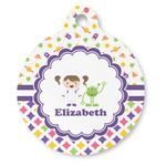 Girl's Space & Geometric Print Round Pet ID Tag (Personalized)