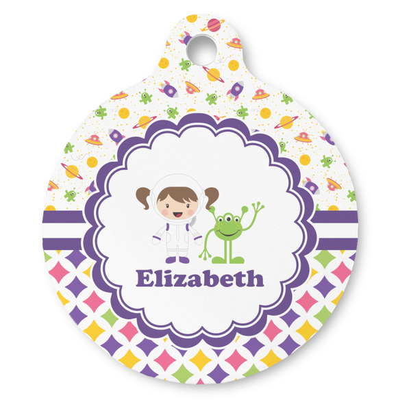 Custom Girl's Space & Geometric Print Round Pet ID Tag - Large (Personalized)