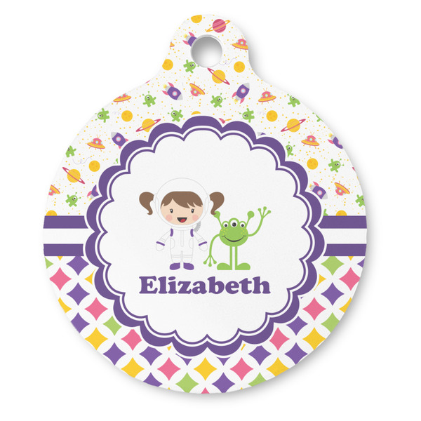 Custom Girl's Space & Geometric Print Round Pet ID Tag (Personalized)