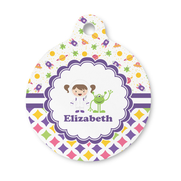 Custom Girl's Space & Geometric Print Round Pet ID Tag - Small (Personalized)