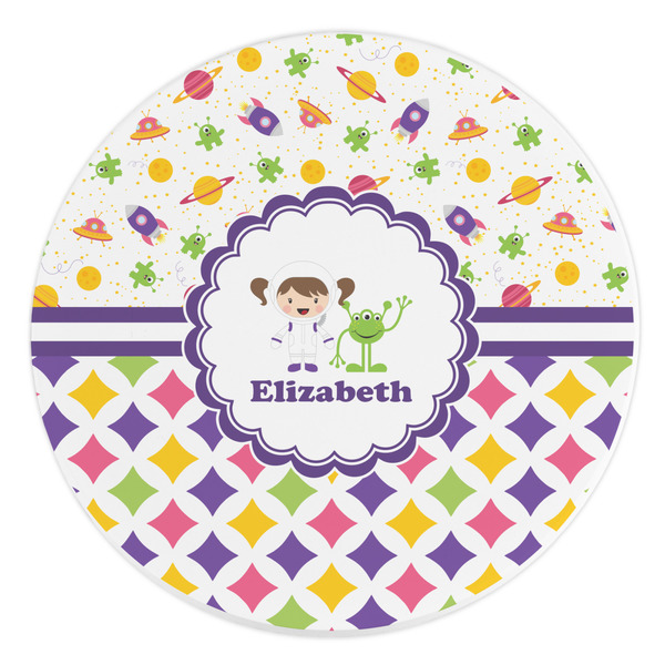 Custom Girl's Space & Geometric Print Round Stone Trivet (Personalized)