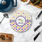 Girl's Space & Geometric Print Round Stone Trivet - In Context View