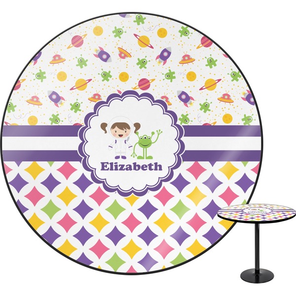 Custom Girl's Space & Geometric Print Round Table - 24" (Personalized)