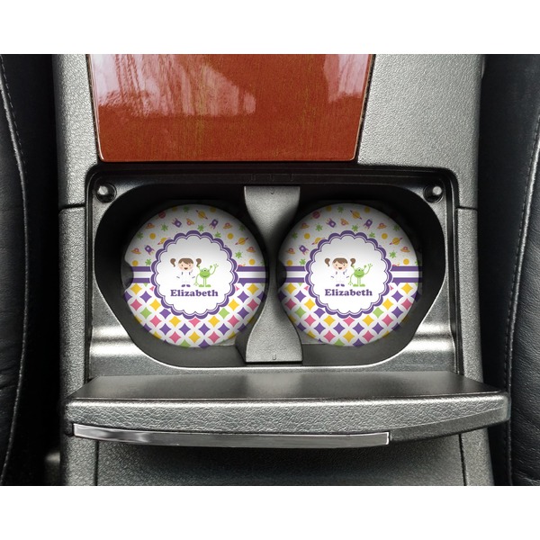Girl's Space & Geometric Print Sandstone Car Coaster - In Cup Holder