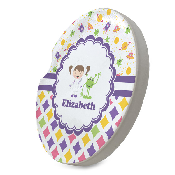 Girl's Space & Geometric Print Sandstone Car Coaster - STANDING ANGLE
