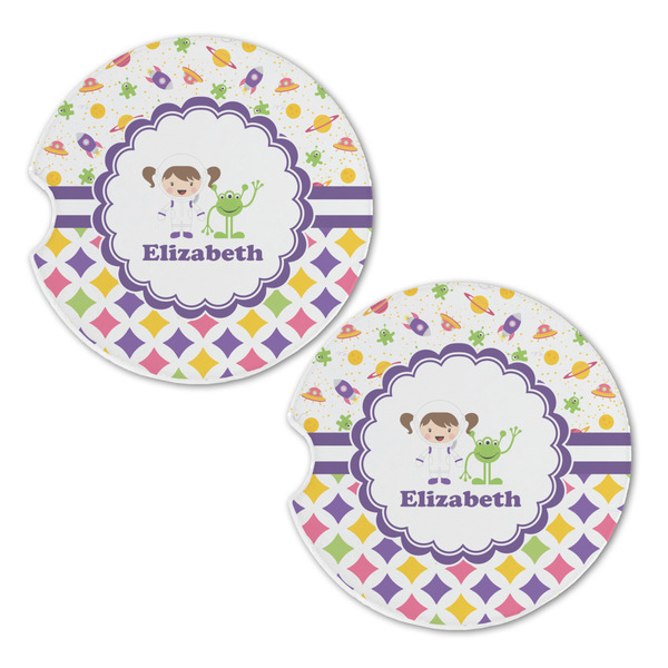 Girl's Space & Geometric Print Sandstone Car Coasters - Set of 2