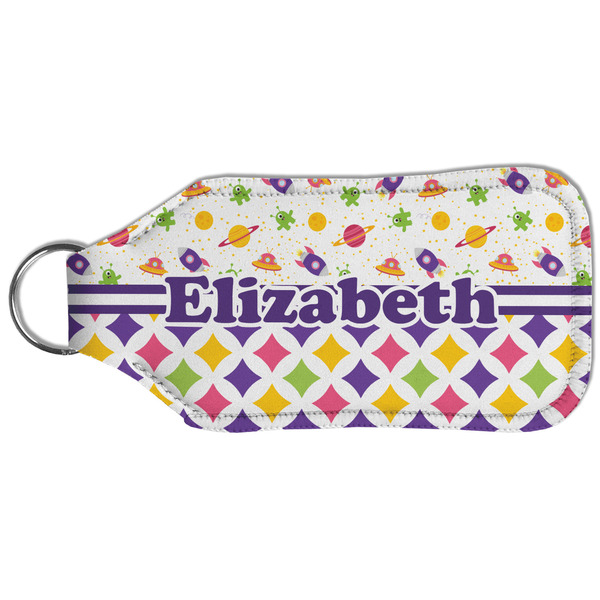 Girl's Space & Geometric Print Sanitizer Holder Keychain - Large (Back)