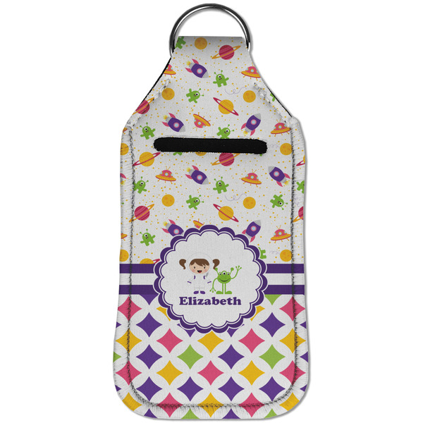 Girl's Space & Geometric Print Sanitizer Holder Keychain - Large (Front)