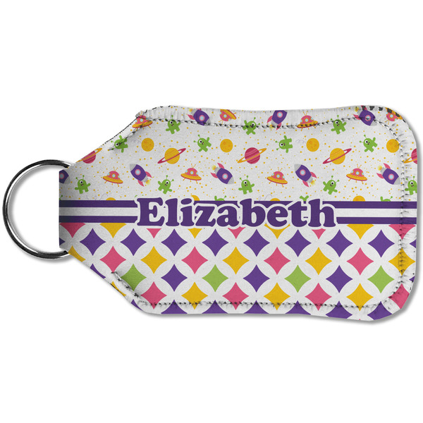 Girl's Space & Geometric Print Sanitizer Holder Keychain - Small (Back)