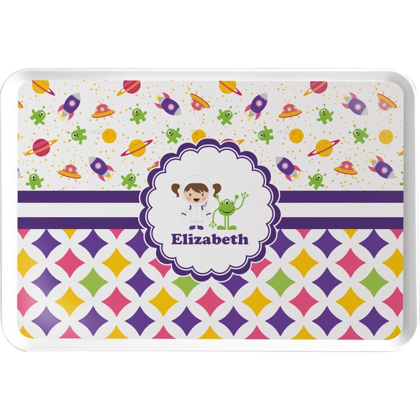 Custom Girl's Space & Geometric Print Serving Tray (Personalized)