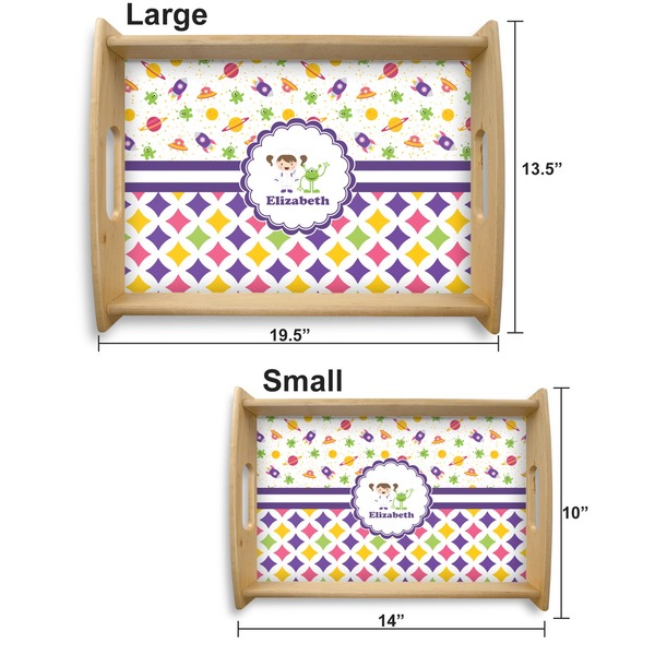 Girl's Space & Geometric Print Serving Tray Wood Sizes