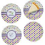 Girl's Space & Geometric Print Set of 4 Glass Appetizer / Dessert Plate 8" (Personalized)