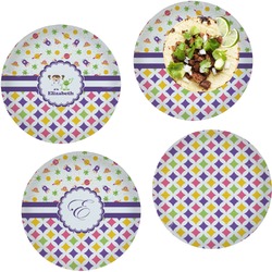 Girl's Space & Geometric Print Set of 4 Glass Lunch / Dinner Plate 10" (Personalized)