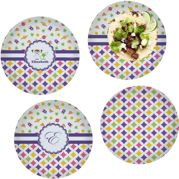 Custom Girl's Space & Geometric Print Set of 4 Glass Lunch / Dinner Plate 10" (Personalized)