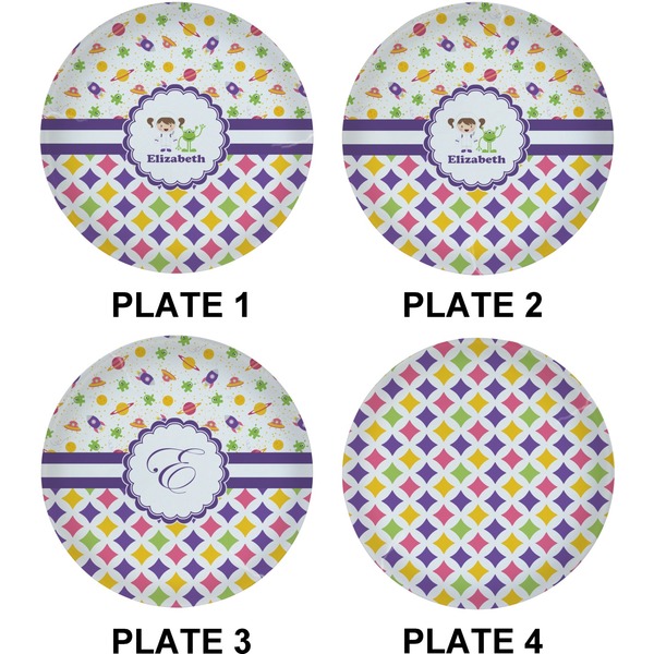 Girl's Space & Geometric Print Set of Lunch / Dinner Plates (Approval)