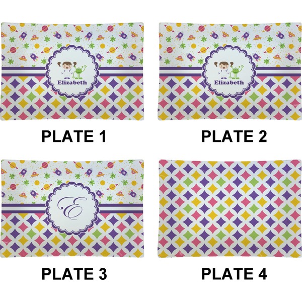 Girl's Space & Geometric Print Set of Rectangular Appetizer / Dessert Plates (Approval)