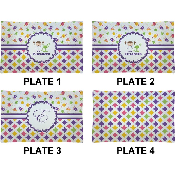 Girl's Space & Geometric Print Set of Rectangular Dinner Plates (Approval)