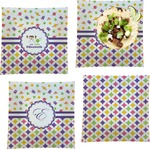 Girl's Space & Geometric Print Set of 4 Glass Square Lunch / Dinner Plate 9.5" (Personalized)