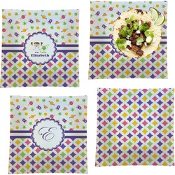 Girl's Space & Geometric Print Set of 4 Glass Square Lunch / Dinner Plate 9.5" (Personalized)