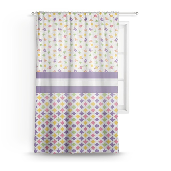 Custom Girl's Space & Geometric Print Sheer Curtain