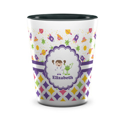 Girl's Space & Geometric Print Ceramic Shot Glass - 1.5 oz - Two Tone - Set of 4 (Personalized)