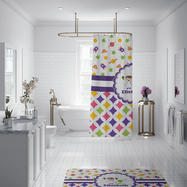 Girl's Space & Geometric Print Shower Curtain - 70"x83"