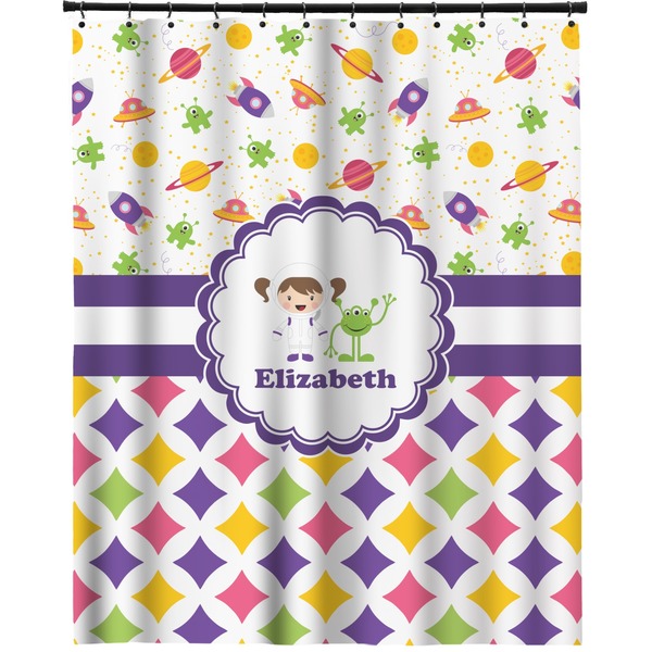 Custom Girl's Space & Geometric Print Extra Long Shower Curtain - 70"x84" (Personalized)
