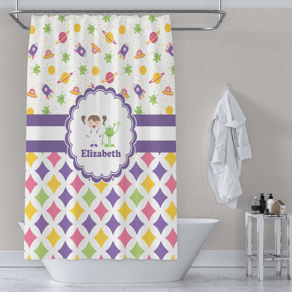 Girl's Space & Geometric Print Shower Curtain Lifestyle