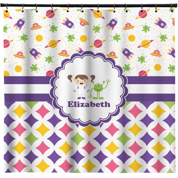 Custom Girl's Space & Geometric Print Shower Curtain - Custom Size (Personalized)