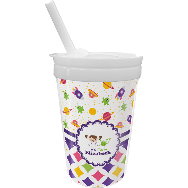 Custom Girl's Space & Geometric Print Sippy Cup with Straw (Personalized)