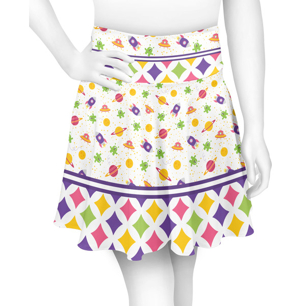 Custom Girl's Space & Geometric Print Skater Skirt - 2X Large