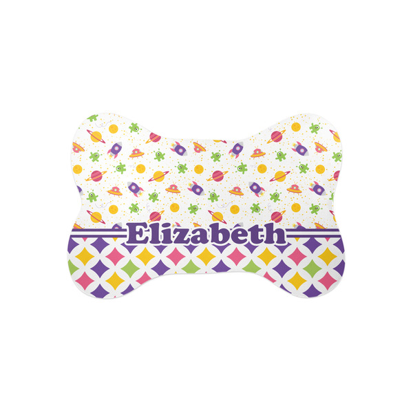 Custom Girl's Space & Geometric Print Bone Shaped Dog Food Mat (Small) (Personalized)