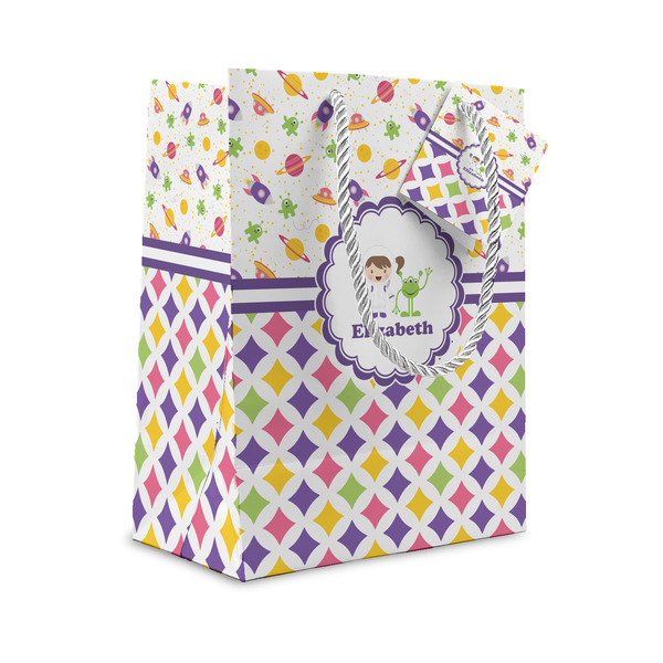 Custom Girl's Space & Geometric Print Gift Bag (Personalized)