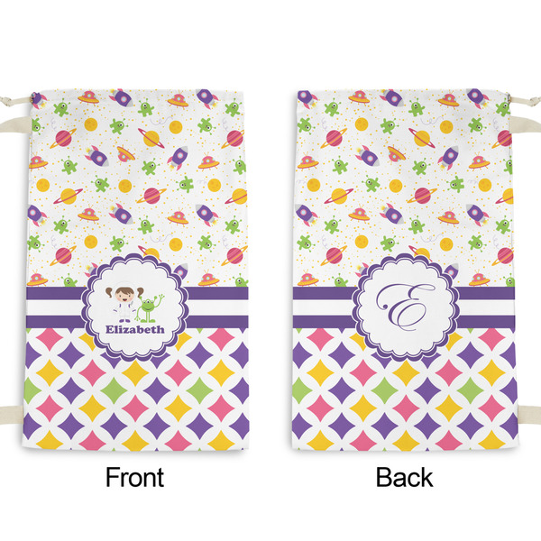 Girl's Space & Geometric Print Small Laundry Bag - Front & Back View