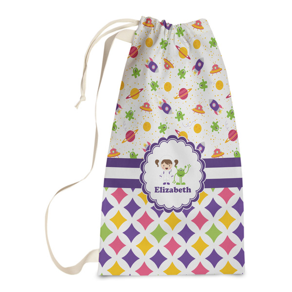 Custom Girl's Space & Geometric Print Laundry Bags - Small (Personalized)