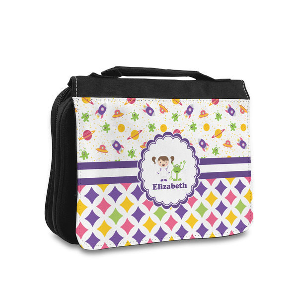 Custom Girl's Space & Geometric Print Toiletry Bag - Small (Personalized)