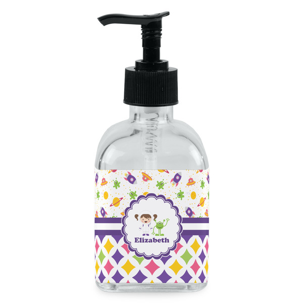 Custom Girl's Space & Geometric Print Glass Soap & Lotion Bottle - Single Bottle (Personalized)