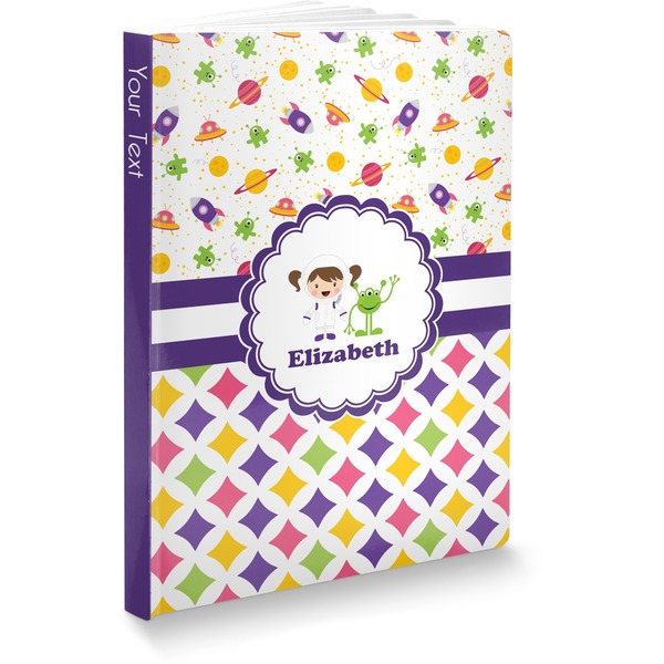 Custom Girl's Space & Geometric Print Softbound Notebook - 5.75" x 8" (Personalized)